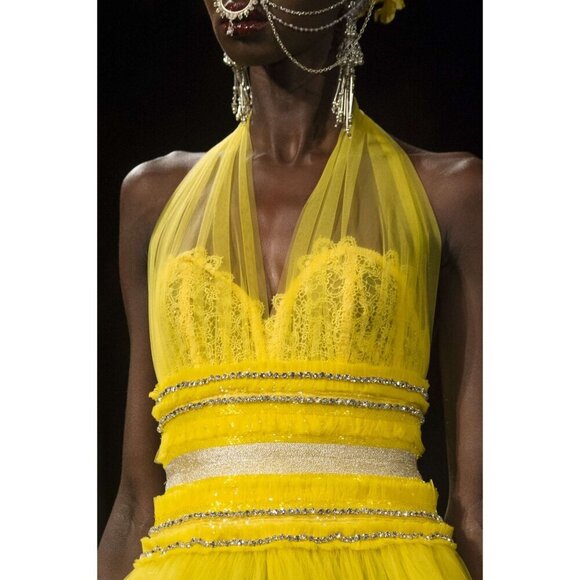 Naeem Khan Gown Yellow Tulle Crystal Halter US 10 – Runway Spring 2018 - Picture 3 of 15